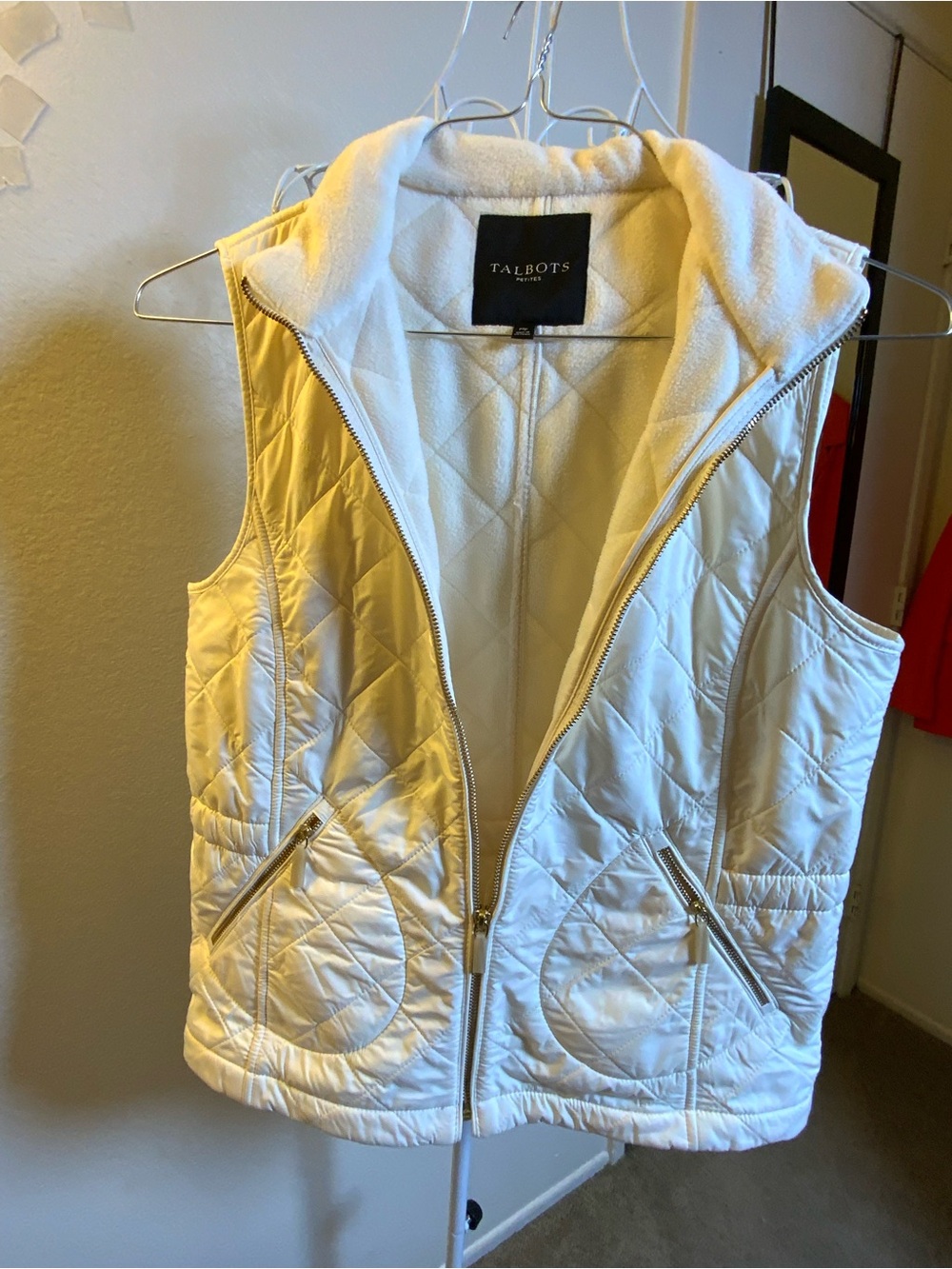 Talbots Ivory Quilted Hooded Vest